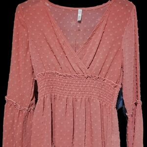Chic Coral Smocked Women's Tunic